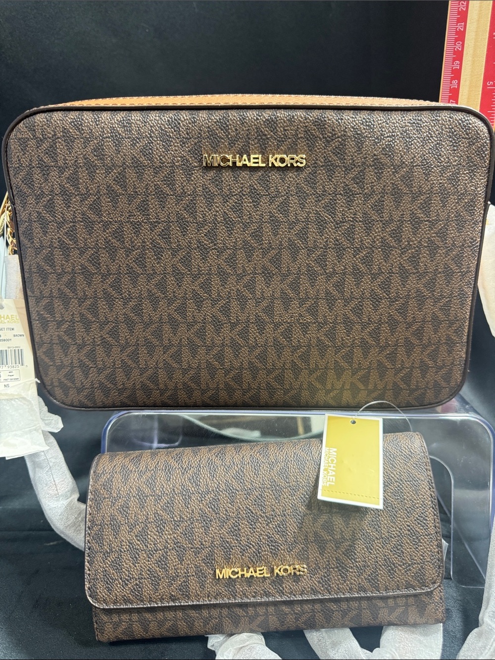 Michael Kors Brown MK Logo Crossbody with Matching Wallet